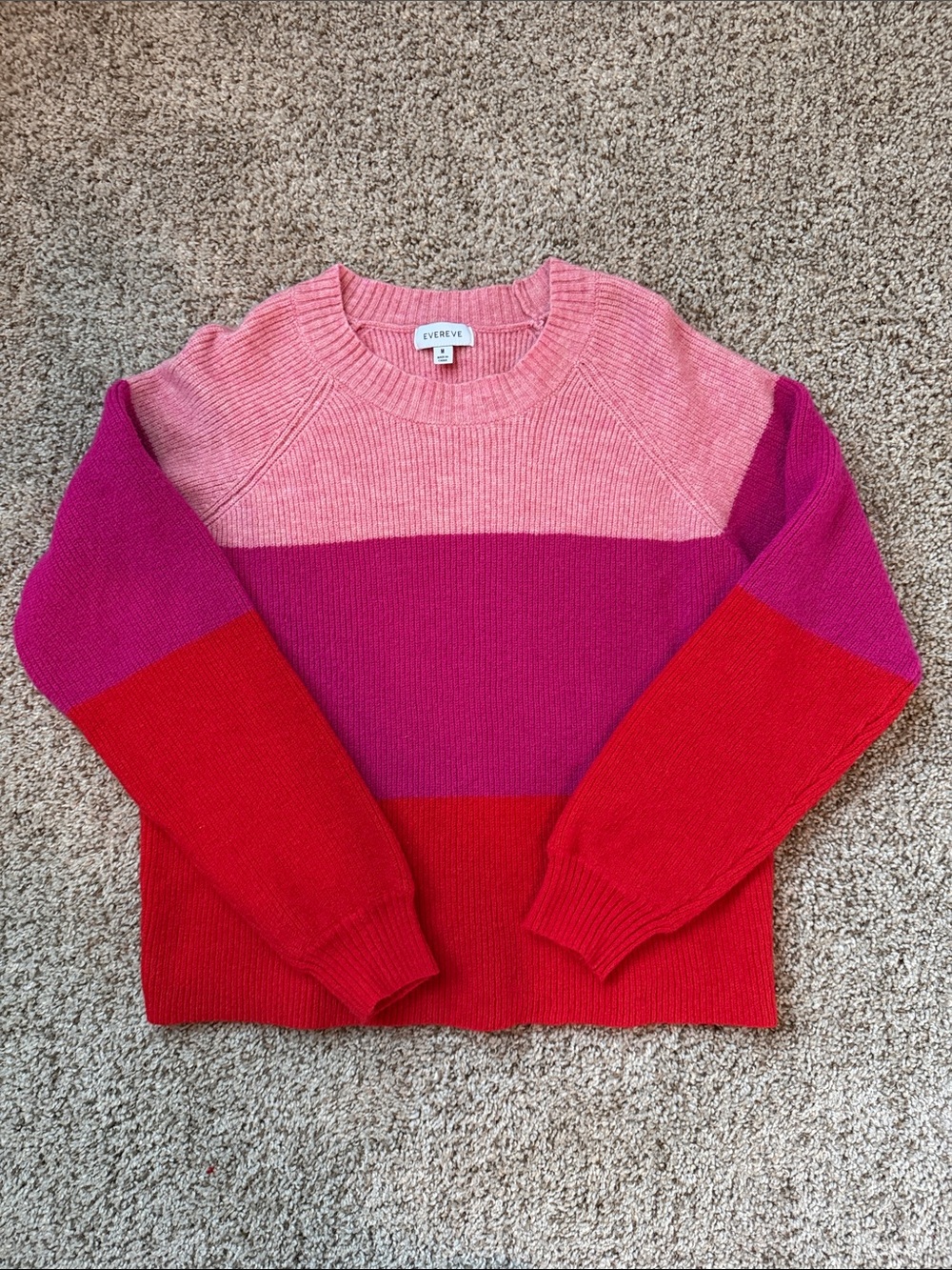 Evereve Striped Crewneck Sweater in Light Pink, Fuchsia & Red